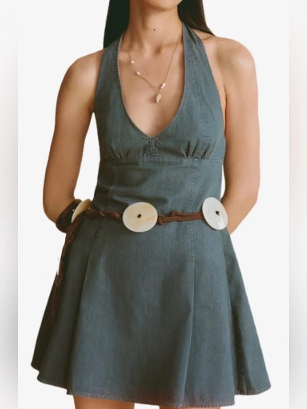 Zara Cream Disc Statement Necklace with Brown Braided Cord
